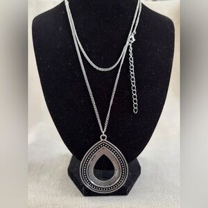 Silver-Tone Teardrop Pendant Layered Necklace - Silver